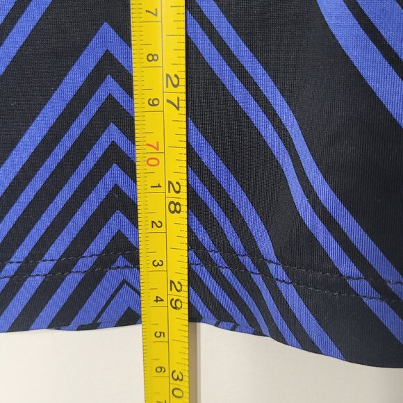 Women's Blue Black Chevron Pattern Short Sleeves Faux Wrap Mini Dress Tunic Top - Picture 9 of 11